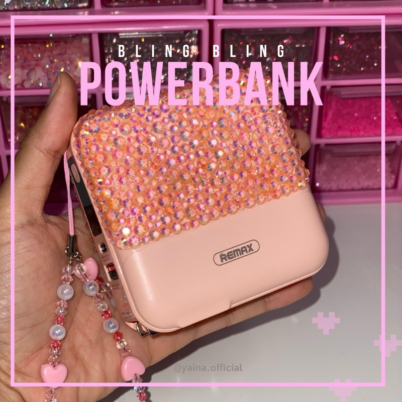 พาวเวอร์แบงค์ติดเพชร พาวเวอร์แบงค์สีชมพู พาวเวอร์แบงค์ Remax 15000 mAh