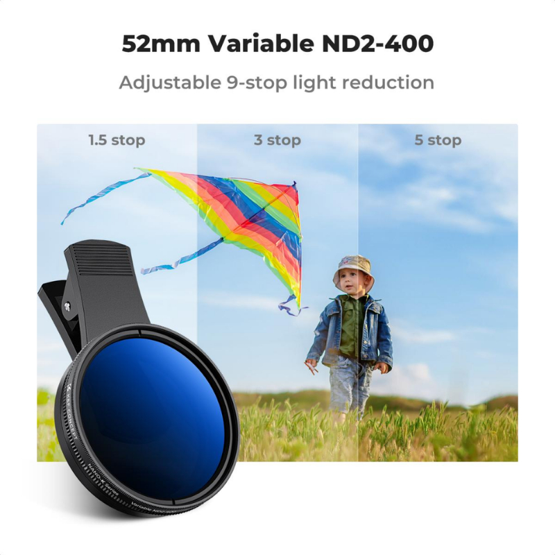 K&F Nano-K Filter ND2-400 พร้อมตัวหนีบโทรศัพท์สำหรับใส่ฟิลเตอร์ขนาด52mm. (KF01.2639)