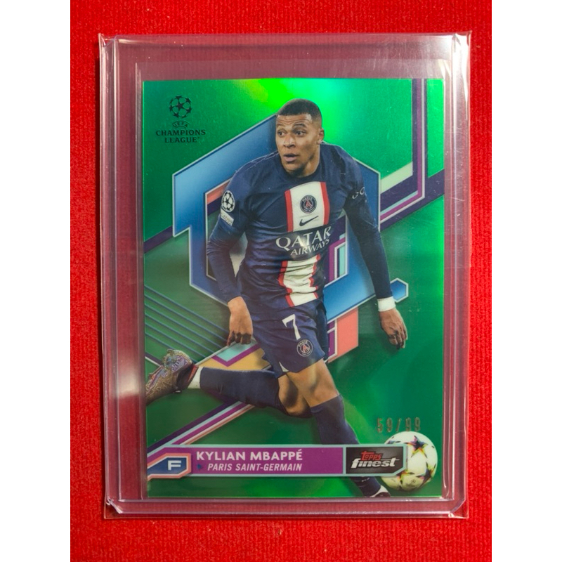2022-23 Topps Finest UEFA Kylian Mbappe Green Refractor 59/99 PSG