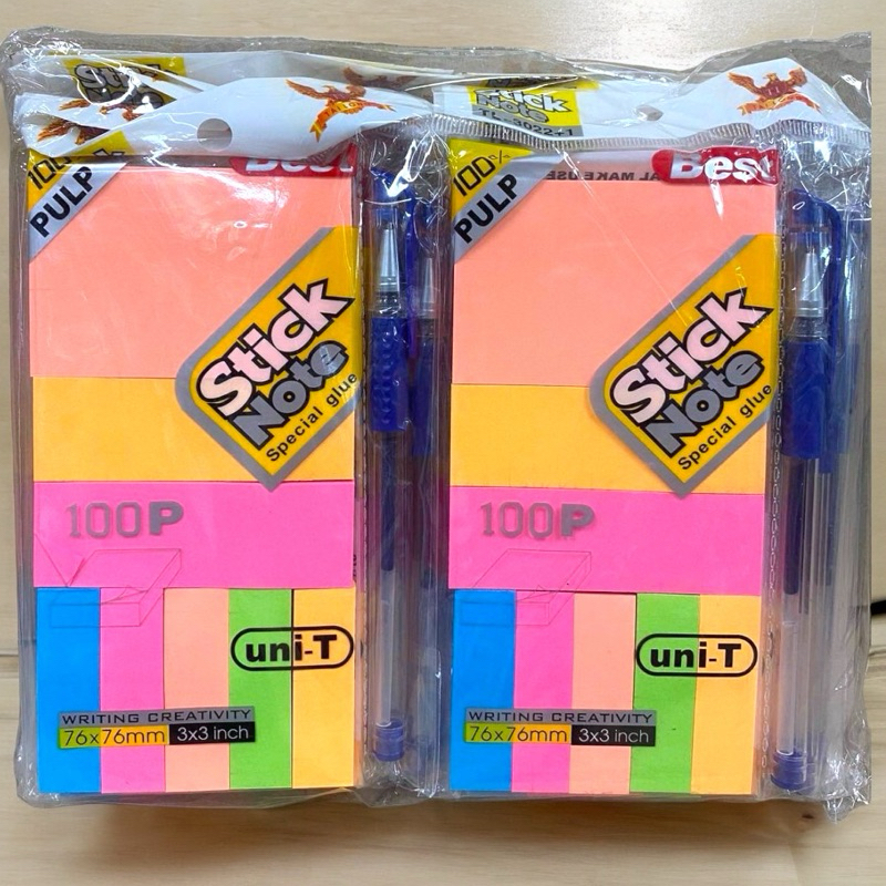 โพสต์อิท +ปากกา 1X8 โพสอิท โน๊ต กระดาษจด มีกาวในตัว เครื่องเขียน สำหรับจดบันทึก สีสันสดใส เห็นได้ชัดเจน