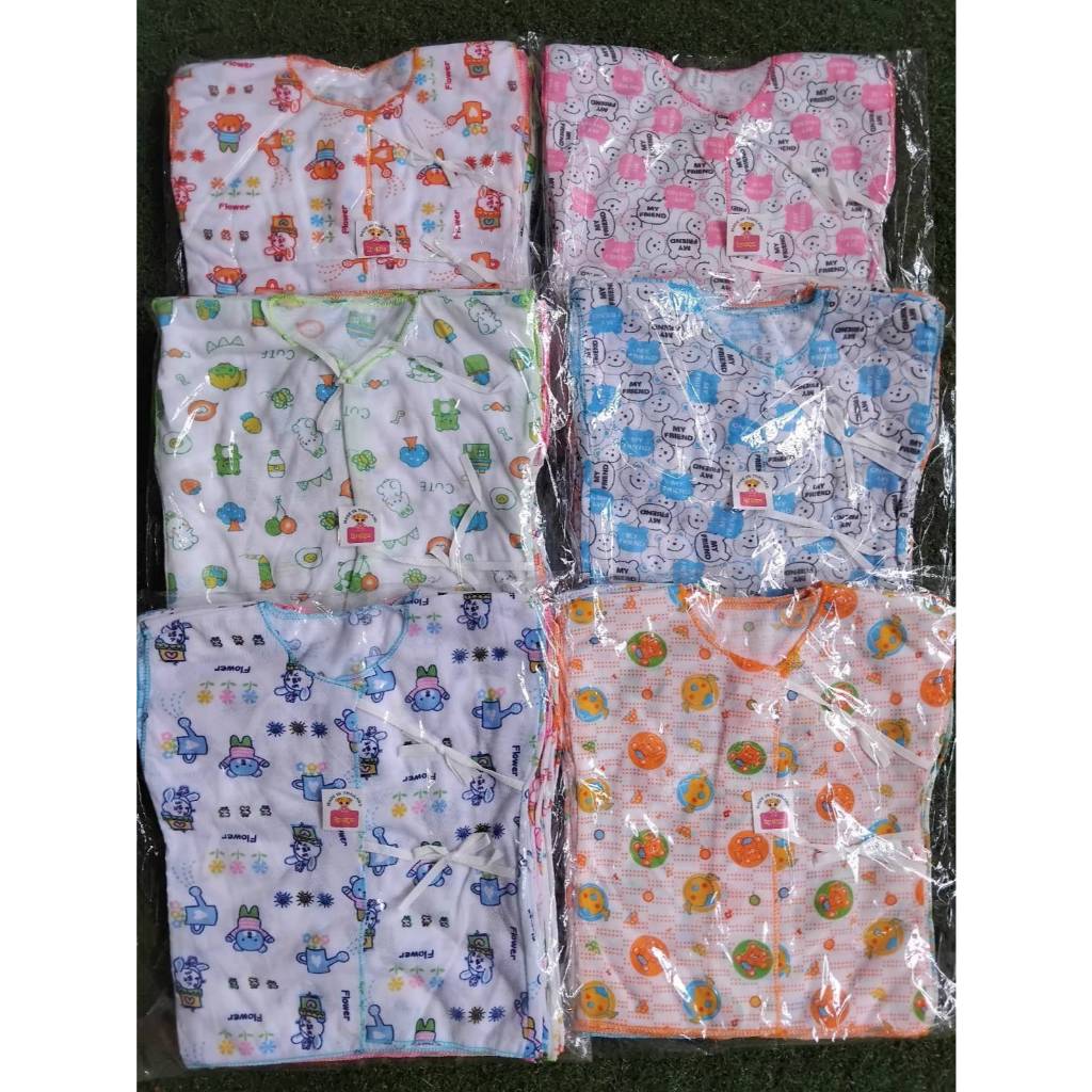 เสื้อผูกหน้าเด็กอ่อน แรกเกิด-3 เดือน ผ้า cotton นิ่มใส่สบาย ( และแพ็ค12 ตัว) คละสี