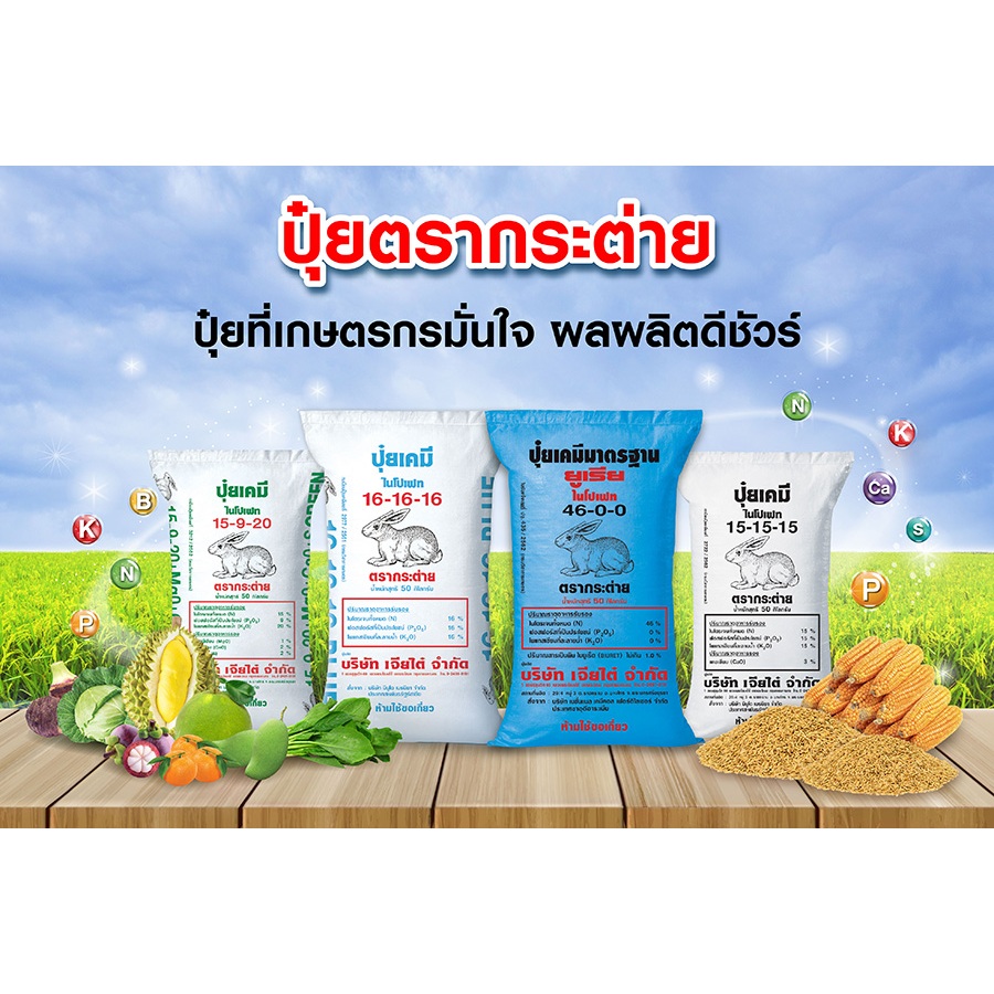 ปุ๋ยเคมี แบ่งขาย บรรจุ 2 / 5 กิโลกรัม ตรากระต่าย 46-0-0(ยูเรีย) / 15-15-15 / 16-20-0/ 21-0-0/ 0-0-60