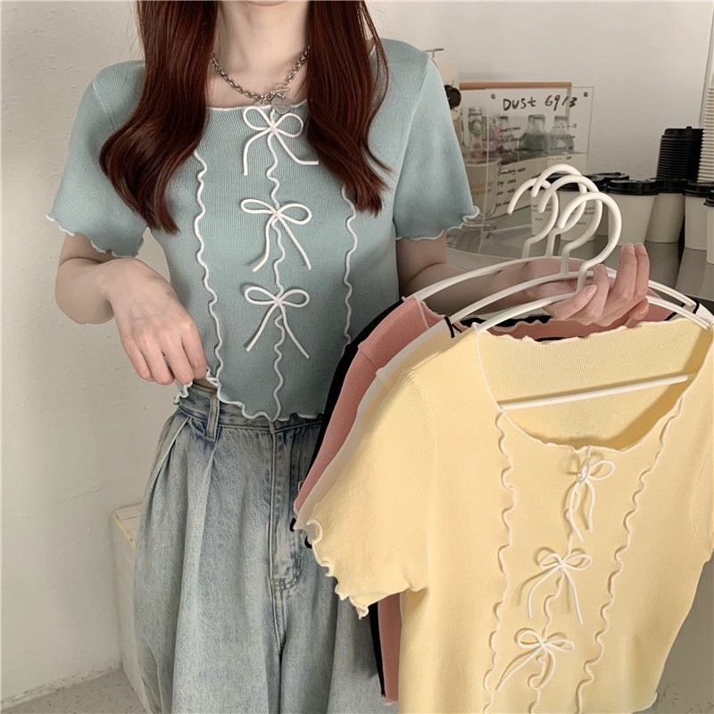 [ส่งจากไทย] 𝙎𝙩𝙪𝙙𝙞𝙤𝘽𝙧𝙖 #f-168 เสื้อไหมพรม ดีเทล โบว์ สีพาสเทล ผ้าดี