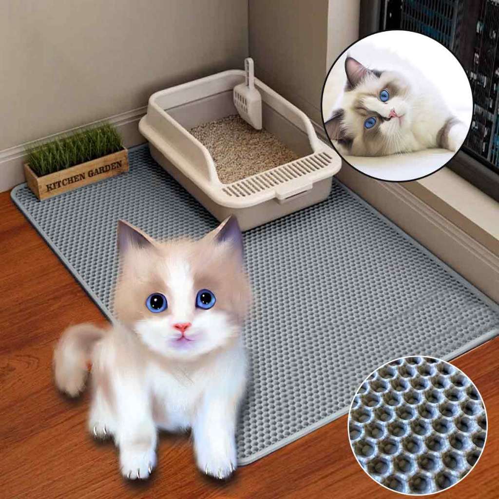 แผ่นดักทรายแมว EVA 2 ชั้น 4 สี หลายขนาด ด้านล่างป้องกันการเลื่อน Cat Litter Mat