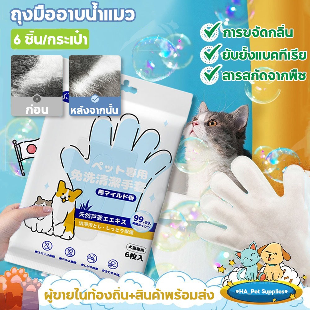ถุงมืออาบน้ำแมว/ถุงมืออาบน้ําสุนัข 6ชิ้น/ห่อ ทิชชู่เปียกเช็ดตัวสัตว์เลี้ยง แบบใช้แล้วทิ้ง ทำความสะอาด สุนัข แมว ช่วยAnti