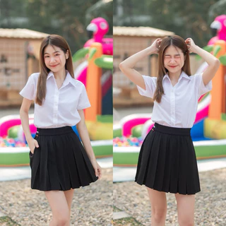 กระโปรงพลีทนักศึกษา กระโปรงพลีทมีกระเป๋า ความยาว 14-24“ เอวฟรีไซต์ 24-30“ ผ้าหางกระรอกสีดำ ผ้านิ่มใส่สบาย