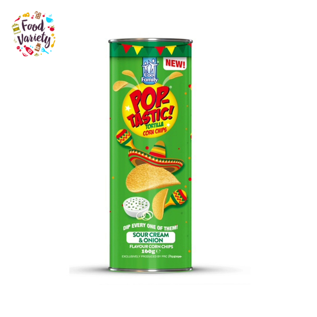 [Best Before 23-Dec-24] Pop-Tastic Tortilla Sour Cream & Onion Flavour Corn Chips 160g ป๊อปแทสติก ทอร์ติญ่า รสครีมเปรี้ย
