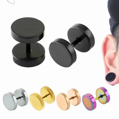 ต่างหู ตุ้มหู จิว ต่างหูผู้ชาย Black Gothic Barbell Earring Fashion Round Plain Men Stud Earring Jewelry – 1 ข้าง ราคา ถูกที่สุด ดีลบีเคเค แกลเลอรีภาพที่ 9