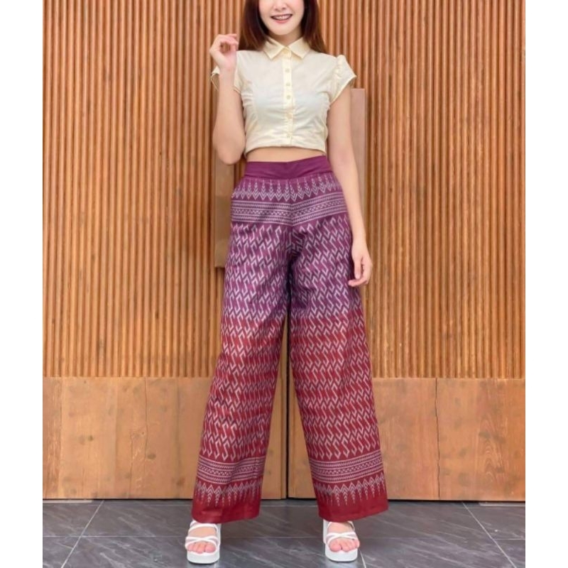 ❤️‍🔥กางเกงขาบานผ้าฝ้ายหมักโคลนงานหรูดูแพง เอวสม๊อคหลัง28"ยืดถึง 34"(ไซส์ L) สะโพก40 ยาว 39  นิ้ว"ทรงสวยๆ งานรุ่นขายดีจ้า