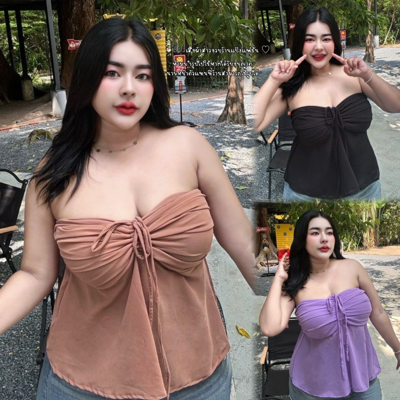 เสื้อสาวอวบร้านแป้ง อก32-42 ยาว 18นิ้วรอบแขน18นิ้ว (รุ่นเกาะอก-จีบอกรูด-ชีฟองผ้าพื้น)
