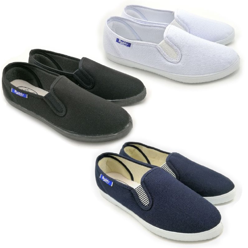 Buddy รองเท้าผ้าใบ แบบสวม สลิปออน ใส่ทำงาน บัดดี้ ขาวล้วน ดำล้วน กรม เบอร์39-43 113 แบ่งขนาดเป็นหญิงและชาย