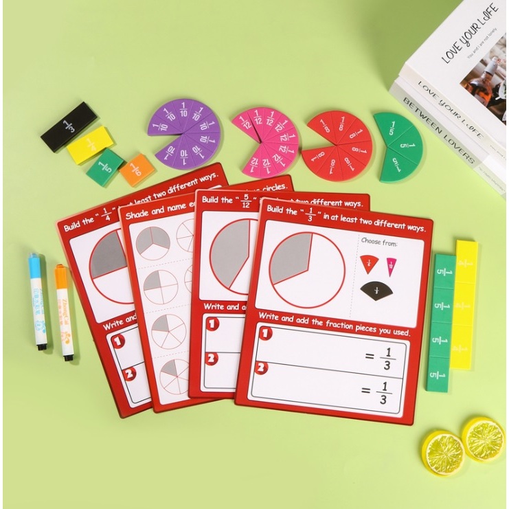 Montessori Magnetic Fraction Pies / Bar / Strips เศษส่วน แบบจำลองเศษส่วน EVA Round Score Board - MATH TEACHING AID