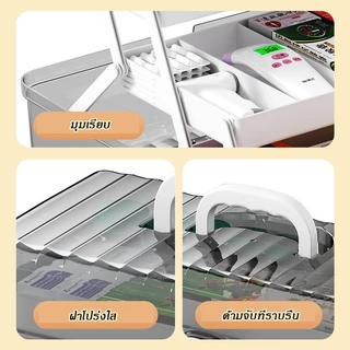 กล่องยา กล่องเก็บยา ขนาดใหญ่กล่องเก็บยาแบบพกพา กล่องปฐมพยาบาล 3 ชั้น แบบใส การออกแบบที่เรียบง่ายความจุสูง