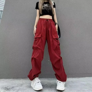 S-10XL กางเกงคาร์โก้สไตล์อเมริกัน กางเกงขากว้าง ทรงหลวม เอวปรับได้สามารถใส่ได้ทั้งผู้หญิงผู้ชาย