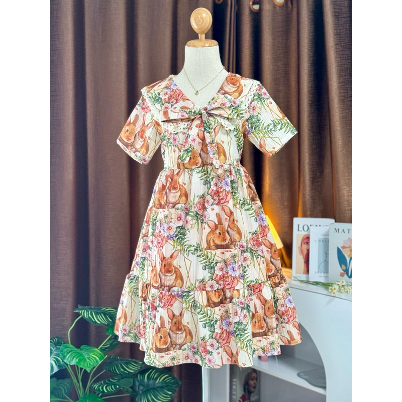 Dress แขนสั้นระบายชายยาว ( vp คอปกลูกไม้ ) รูปที่ 2