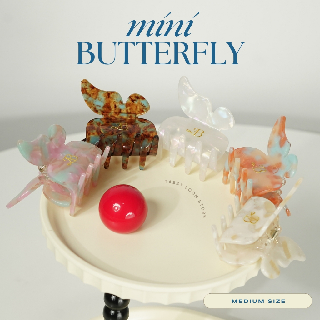 Tabby loon mini butterfly 5 color free satin bag กิ๊บหนีบผมครึ่งหัว