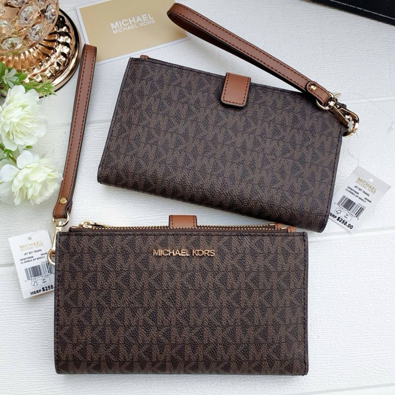 MK MichaelKors Jet Set Travel Large Double Zip Wristlet 35F8STVW0B 35F2STVW3B กระเป๋าสตางค์คล้องมือ 