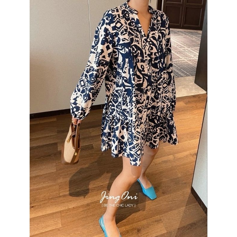 เดรสสั้นลายดอก แขนยาว ทรงสวย สวมใส่สบายๆ แบบปล่อย ใส่ได้ทุกโอกาส เนื้อผ้าดี้ดี มีซับใน