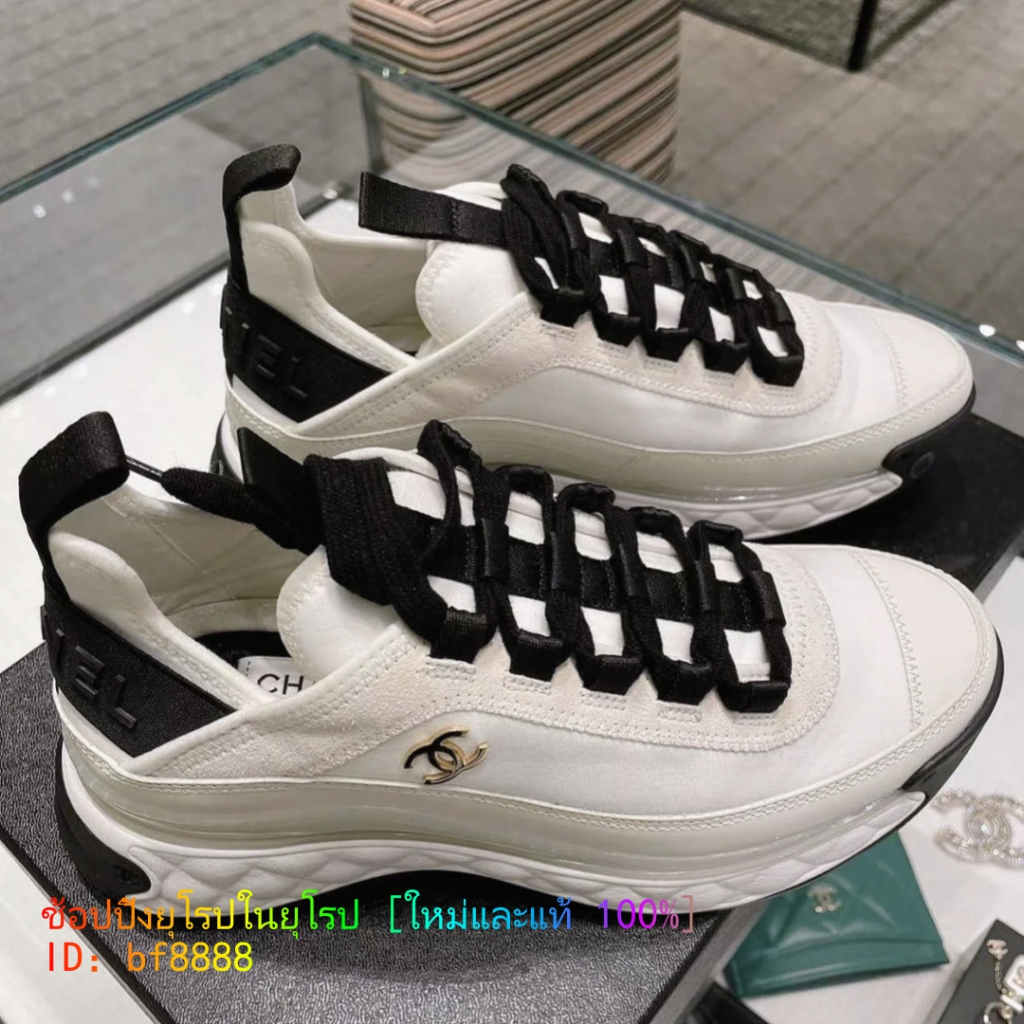 CHANEL หนังกลับสีขาวและผ้าใบ cc รองเท้ากีฬารองเท้าลำลองพื้นรองเท้าหนาสีขาวเพิ่มความสูง Xiaoxiang G35617