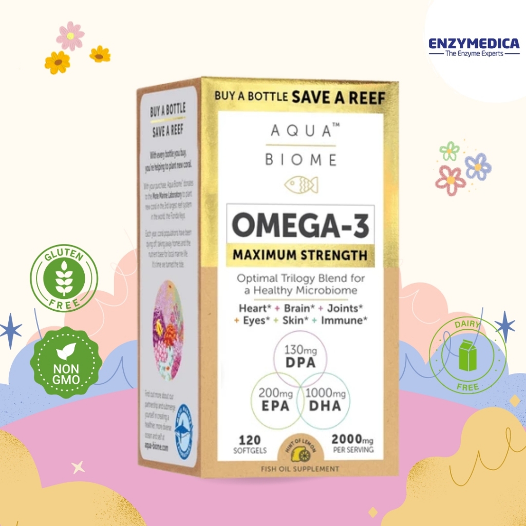 ENZYMEDICA Aqua Biome™ Fish Oil Maximum Strength 🐬โอเมกาเบลนด์ DHA EPA และ โอเมกา3 สูตรพิเศษ 2000mg🌊