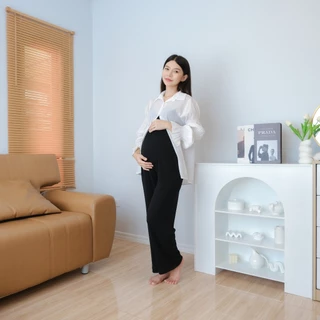 PANDA กางเกงคนท้อง ขายาว ผ้าร่องลิซ่า มีกระเป๋า มีสายปรับกระดุม