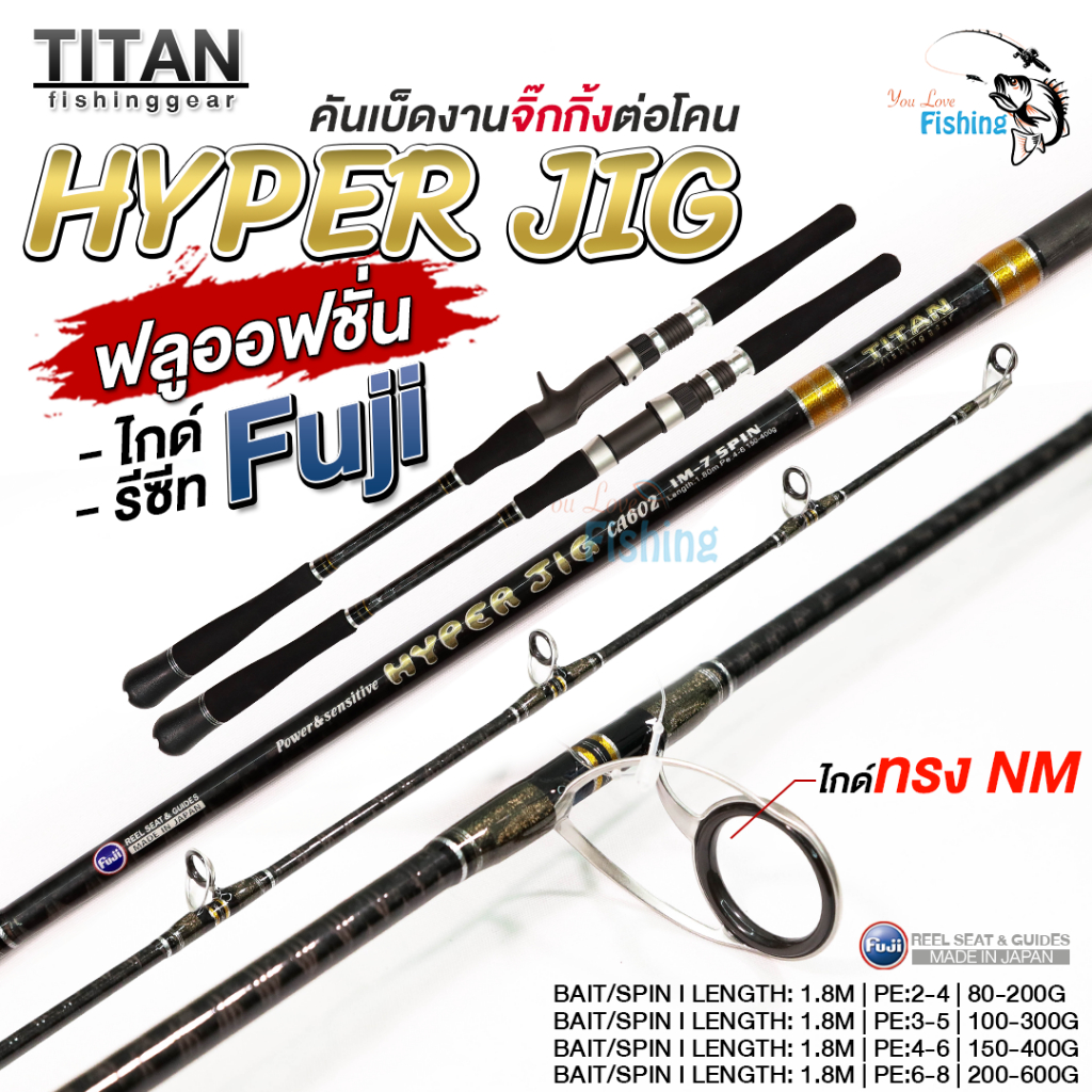 คันจิ้กจากแบรนด์ TITAN รุ่น HYPER JIG ใหม่ล่าสุด ไกด์+รีซีท Fuji 100% แบลงค์ IM7 ลาย X-Cross ทั้งคัน