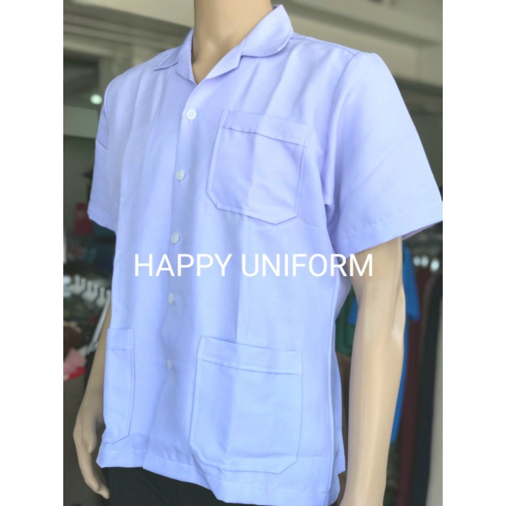 เสื้อกาวน์  ตัวสั้น แขนสั้น สีขาวโอโม่ เสื้อพยาบาล เสื้อเสภัช ผ้าดีวาย ทรงเข้ารูป ทั้งชาย/หญิง