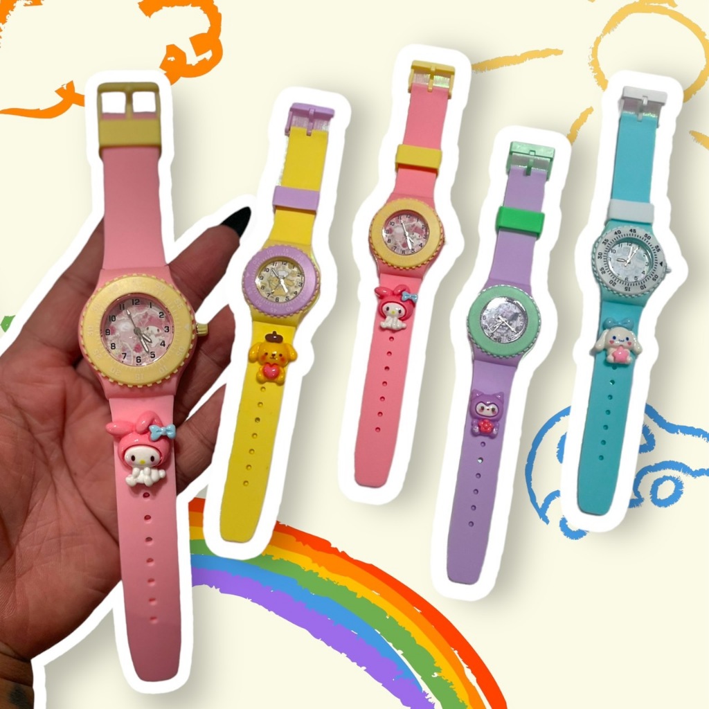 นาฬิกาเด็ก pastel แบบสายปรับได้ มีลาย cinnamonroll , kuromi , mindmelody ,pompompurin (TOY784)