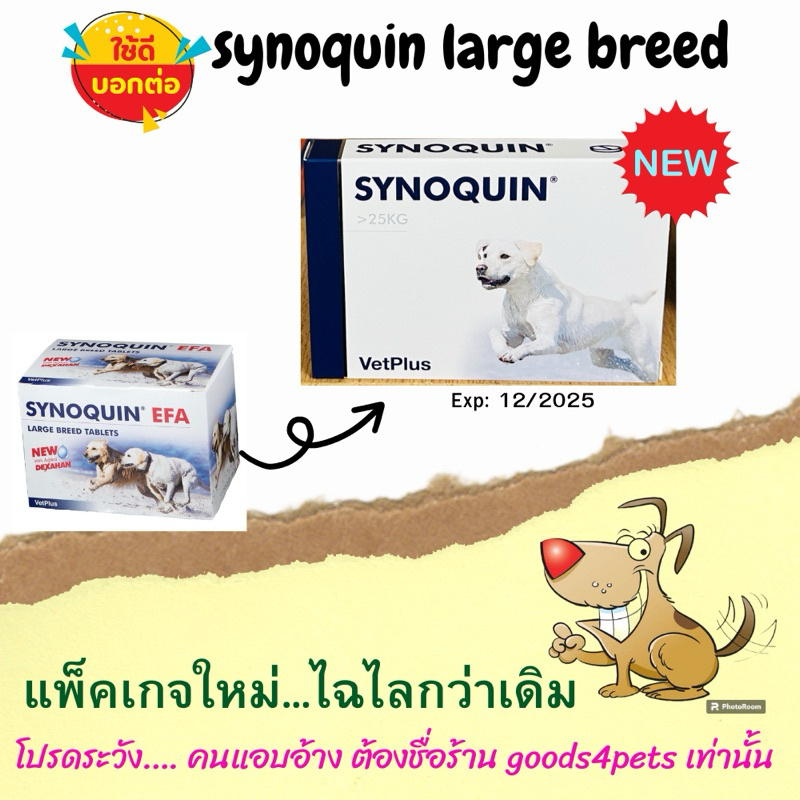 Synoquin efa Large breed 30 เม็ด Exp.12/2025 อาหารเสริมโปรตีนสำหรับสุนัขพันธ์ใหญ่ อายุ 6 เดือนขึ้นไป