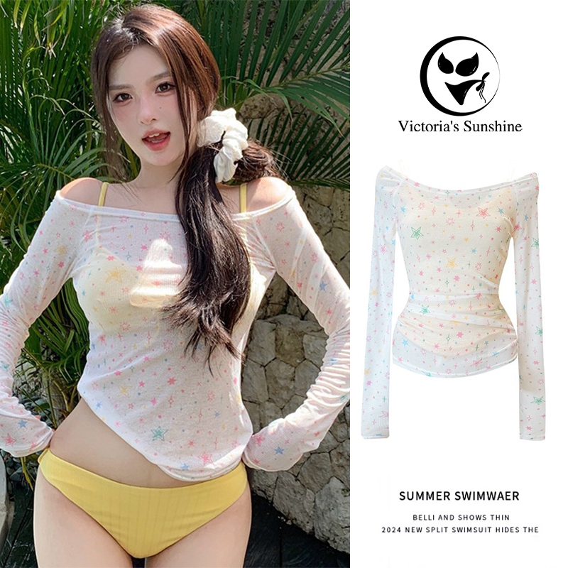 Victoria’s Sunshineเสื้อเชิ้ตแขนยาว ป้องกันแสงแดด ผ้าน้ำหนักเบา ด้วยบิกินี่ ชุดไปทะเล#0337 – โปรปัง