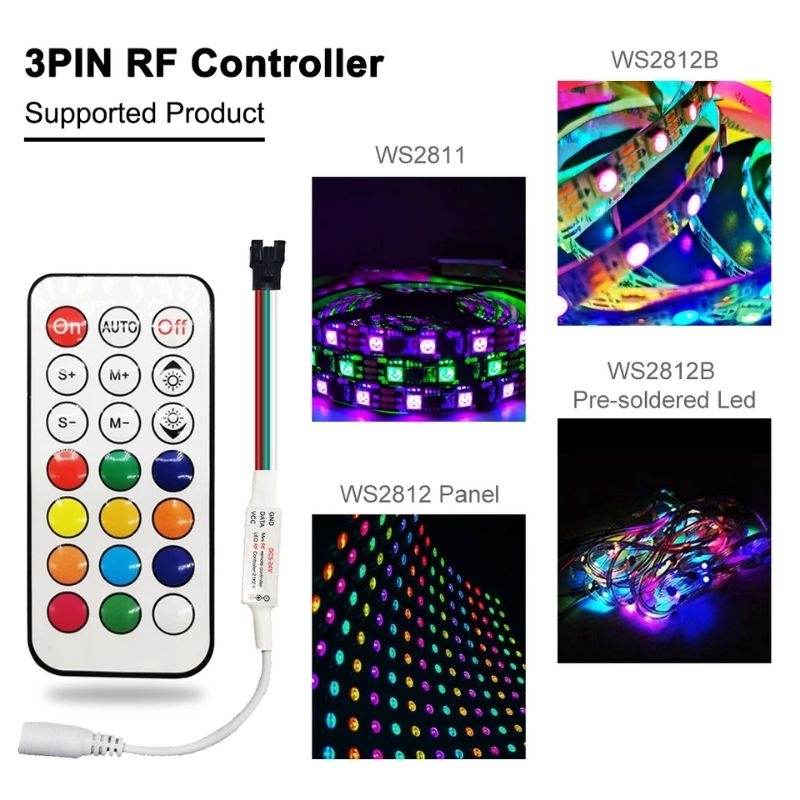 กล่องควบคุม​ mini Controller 3PIN RF สำหรับ​ WS2811/WS2812 LED Strip