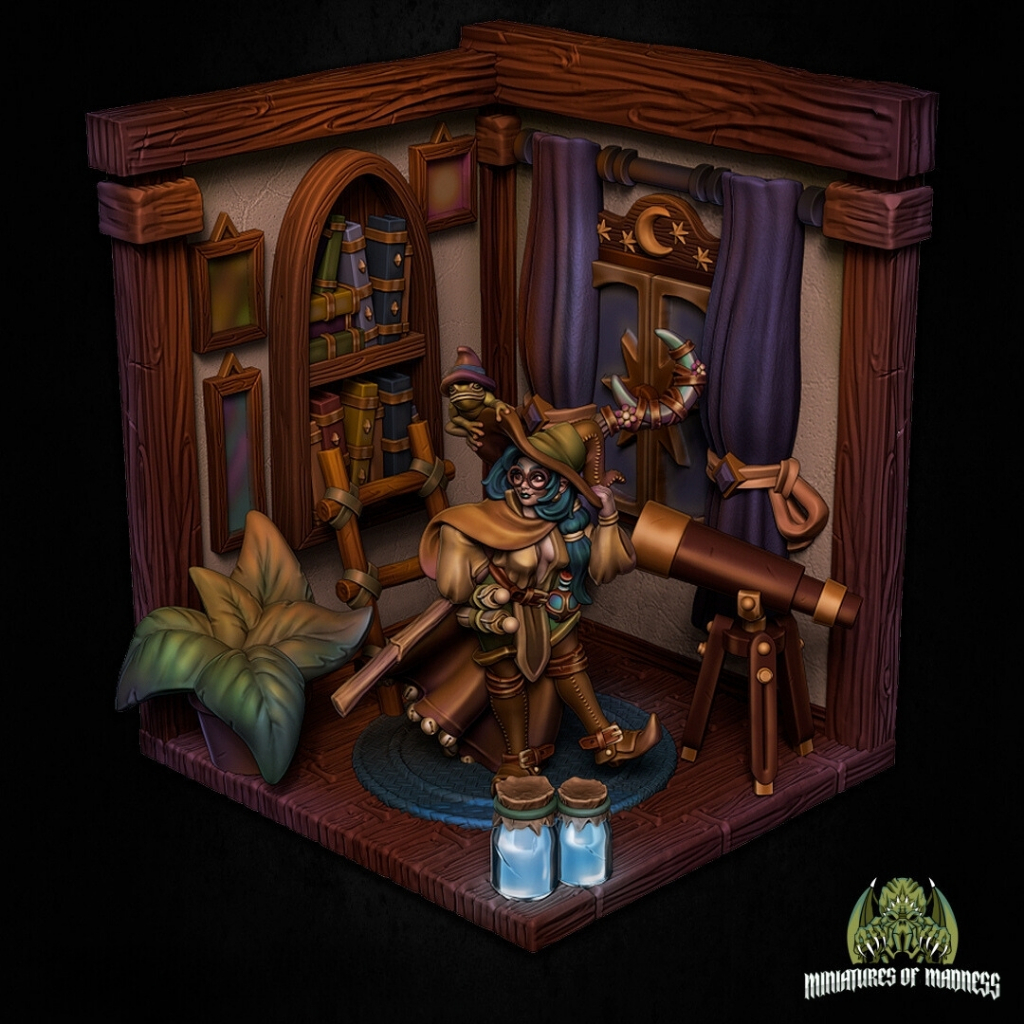 Ruby The Witch - Witch Scenery, Library House Diorama - Humanoid Human / 28-32mm scale 3D printed mi