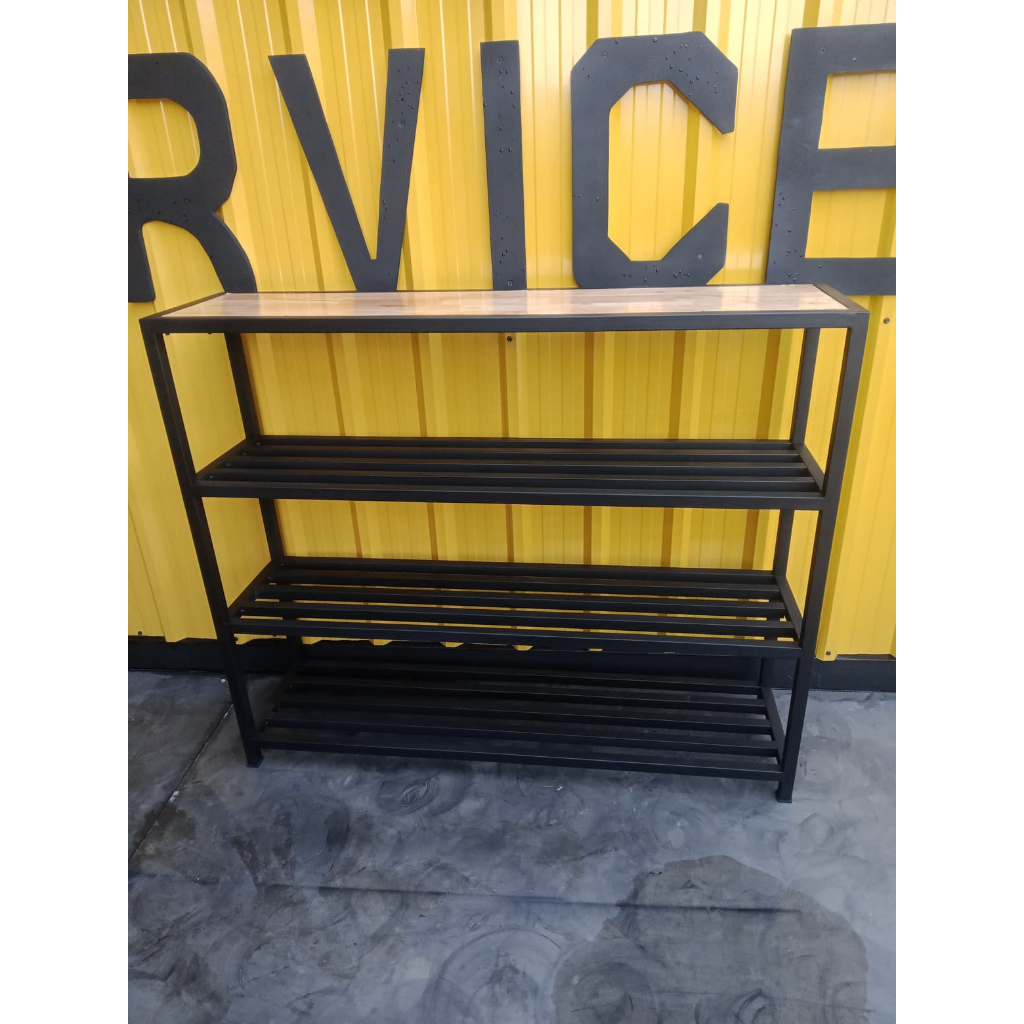 IRONSERVICE : ชั้นวางของ 4 ชั้น พื้นไม้ เฟอร์นิเจอร์ โครงเหล็กกันสนิม ตกแต่งบ้านและสวน มีประกัน"