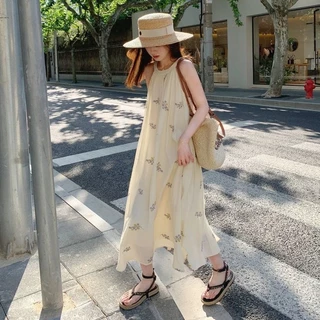 🌼ชุดเดรส,🌼ลิลลี่หวานและอ่อนโยนสไตล์ป่าของชุดแขนกุดพิมพ์ลายดอกไม้หุบเขา（ไม่ใช่แบบปัก）