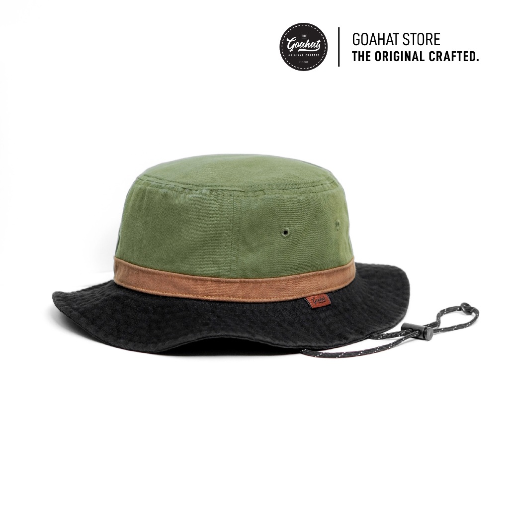 G007 Light Green หมวกเดินป่า ทรงบักเก็ต มีสายรัดคางยาว สีเขียวปีกดำ (มีไซส์ใหญ่)