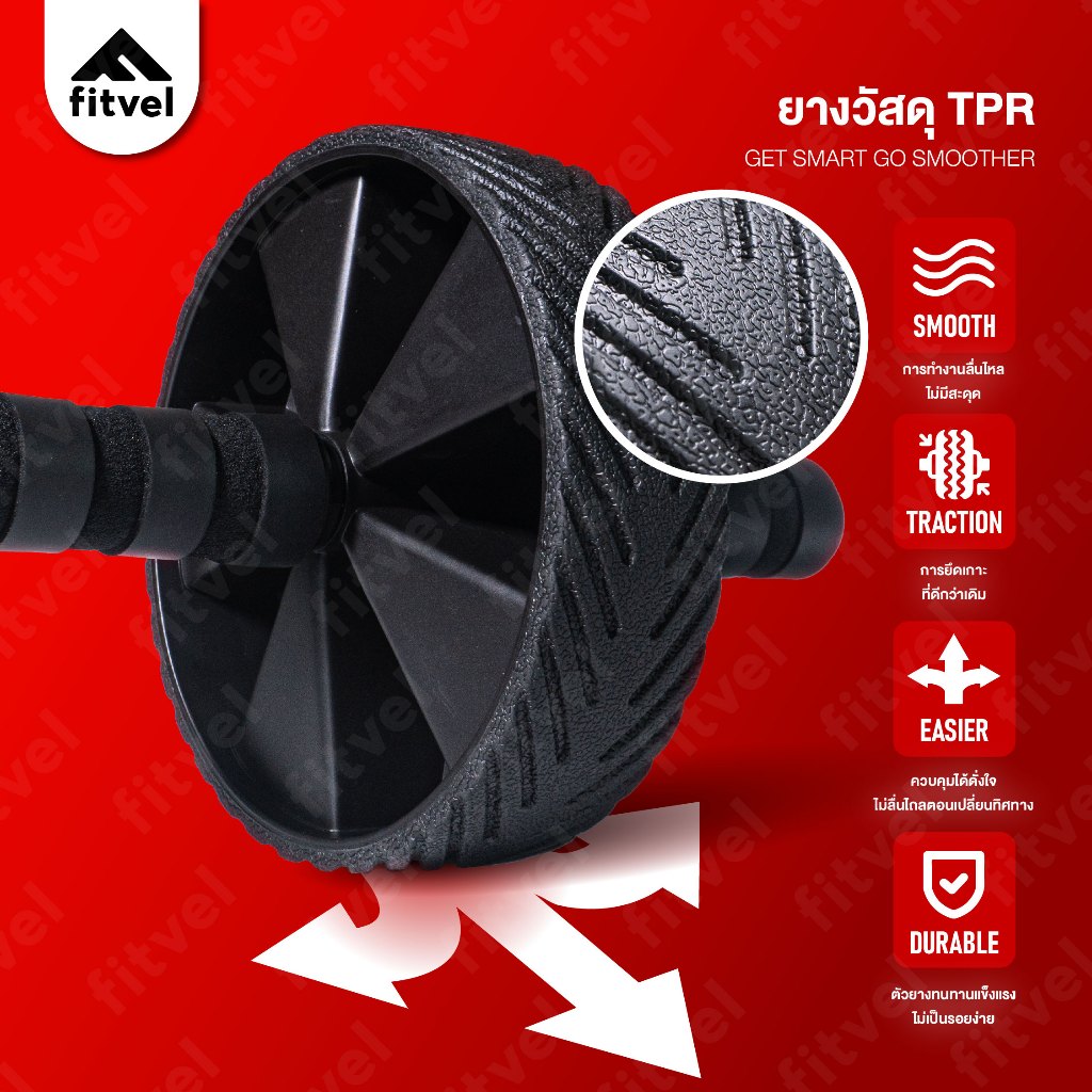 ลูกกลิ้งบริหารหน้าท้อง fitvel ออกกำลังกาย สร้างซิคแพ็ค แถมฟรีแผ่นรองเข่า ABDOMINAL WHEEL - รูปที่ 2