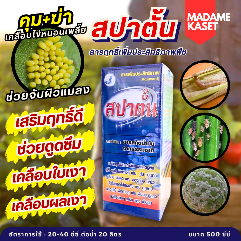 สปาตั้น 500cc เสริมฤทธิ์ช่วยดูดซึม คุมฆ่าไข่หนอนเพลี้ย ช่วยจับผิวแมลง เคลือบใบเงาผลเงา