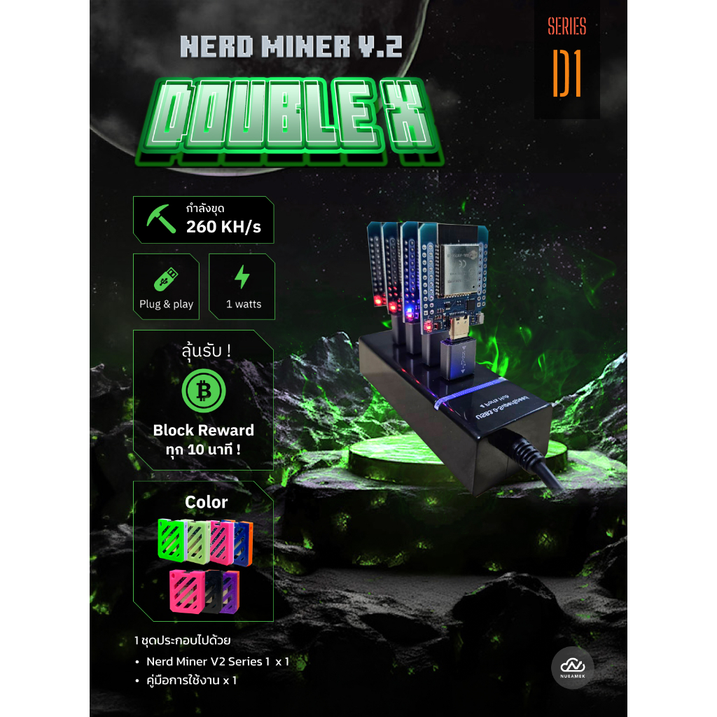 NerdMiner V2 Model Essence (Series E) "Set 4 pcs+Hub" แรงขุดรวม 260-280 KH/s