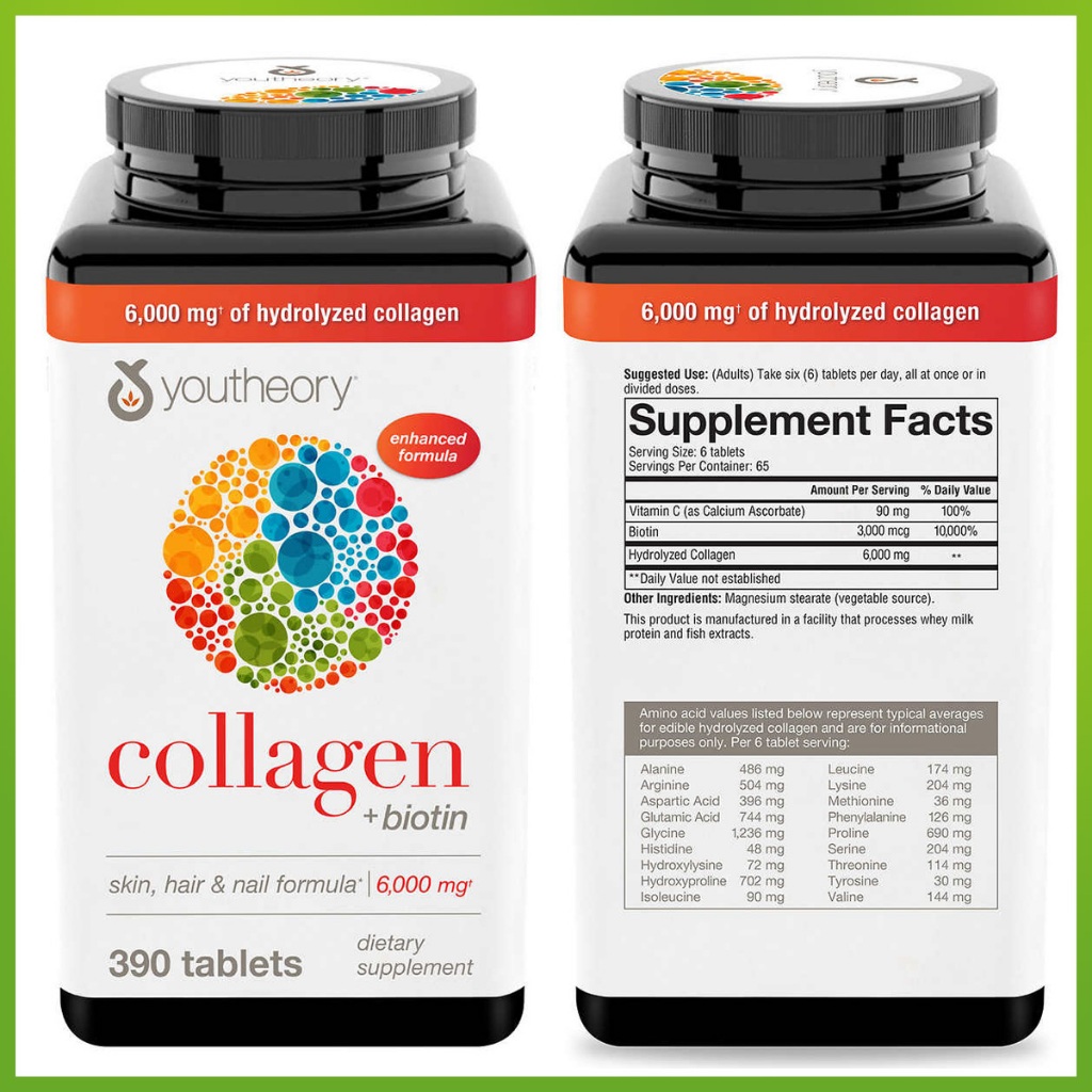 (Exp.06/2027)Youtheory Collagen Plus Biotin 390 เม็ด