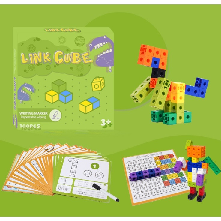 Linking Cubes / Math Link Thinking Cube / Building Blocks ตัวต่อลูกบาศก์ พร้อมการ์ดโจทย์ นับจำนวน บวก ลบ