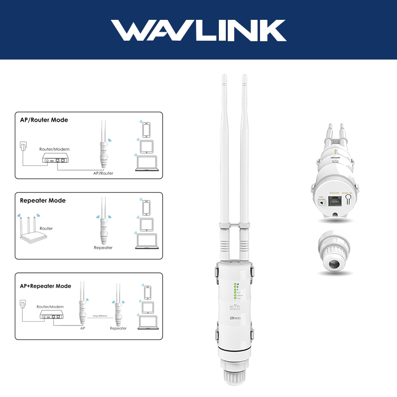 WAVLINK AC600 จุดเชื่อมต่อกลางแจ้ง Wifi Router Wireless Range Extender ดูอัลแบนด์ 2.4GHz + 5GHz
