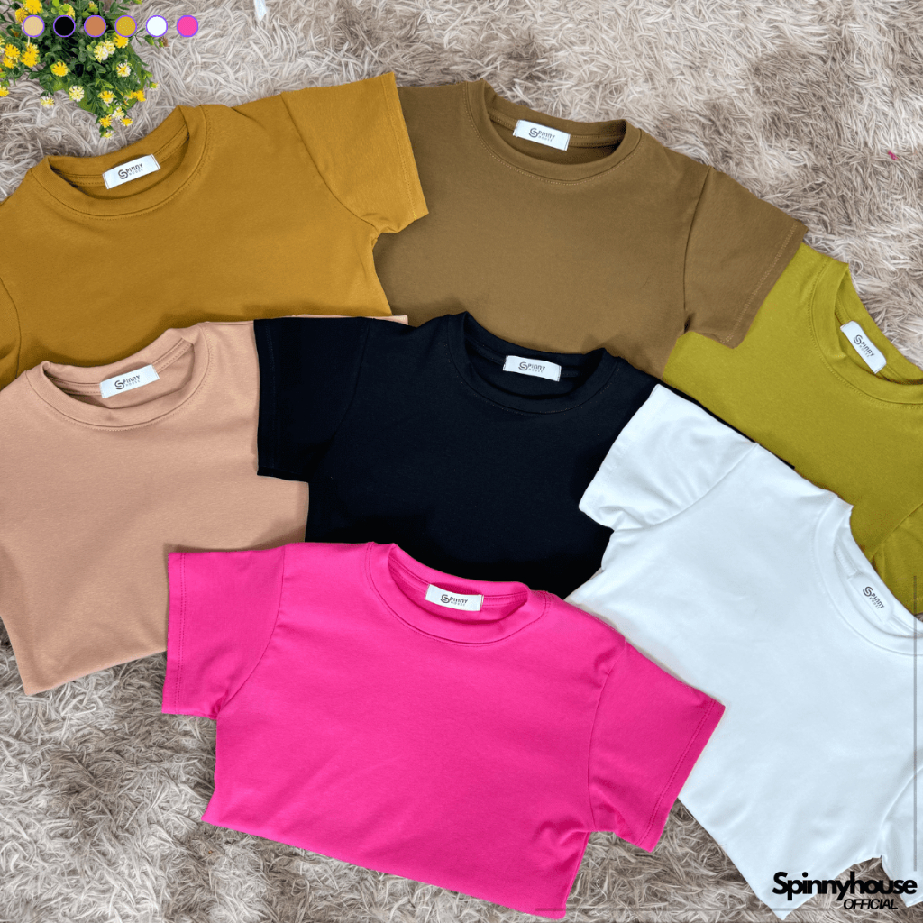 🌈SpinnyHouse🌈เสื้อยืดรัดรูป ผ้ายูนิโคล่ เสื้อยืดแขนสั้นคอกลม BASIC TSHIRT ผ้ายืดตามตัว รุ่น กิมจิ B-