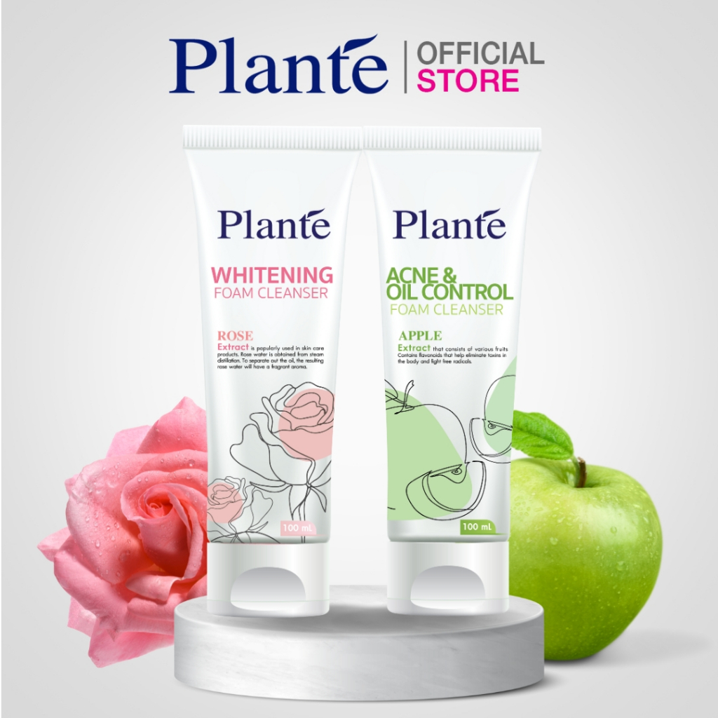 Plante โฟมล้างหน้า ขนาด 100 มล. (2 สูตร) ไวท์เทนนิ่งโฟมโรส & แอคเน่โฟมแอปเปิ้ล