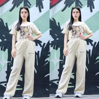 ชุดเซ็ท2ชิ้น S213 หนูน้ำตาล ผ้าหนังไก่ กางเกงเอวยางยืดมีกระเป๋าข้าง