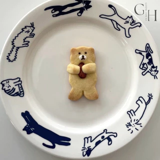 Goose Hours จานเซรามิค ลายการ์ตูนลูกแมวและลูกสุนัข Ceramic Puppy Kitten Plate