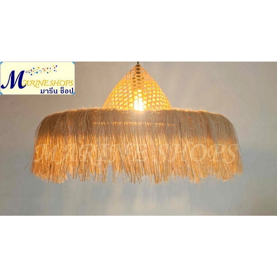 MARINE SHOPS มารีนช็อป โคมไฟไม้ไผ่สาน ไม้ไผ่ จักสาน ตกแต่ง เชือกป่าน ทรงหลังคาแฝก - รูปที่ 4