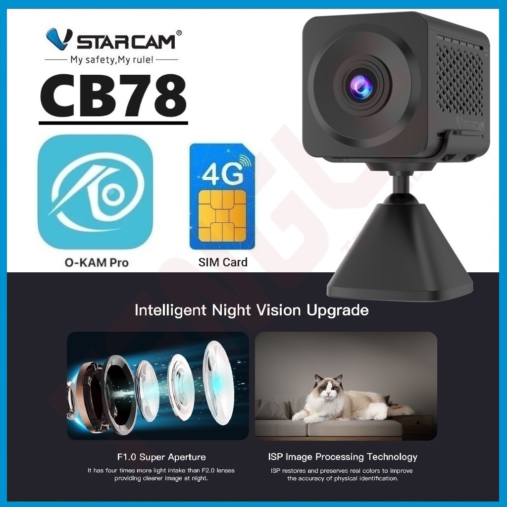 VSTARCAM CB78 4G LTE SIM / CB78W ความละเอียด 3MP 1296p กล้องวงจรปิดไร้สาย ภาพสี มีแบตเตอรี่ในตัว