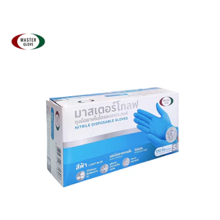 Master Glove ถุงมือไนไตร สีฟ้า หนา 5.0 รุ่นหนาพิเศษ ทนเคมี ไม่มีแป้ง (Food Safe) 100 ชิ้น/50 คู่