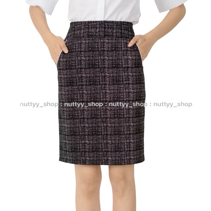 กระโปรงทรงสอบเปลือกไม้เป๋ากุ้นขาว22นิ้วผ่าหลังตรงๆจร้า