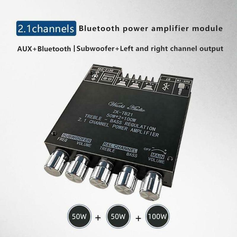 แอมป์จิ๋ว ZK TB21 แอมจิ๋ว บลูทู ธ 5.0 ซับวูฟเฟอร์เครื่องขยายเสียง กำลังขับ 2*50W + ซัพ 100W ซิฟ TPA3116D2 ระบบ 2.1ch